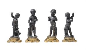 A SET OF FOUR, GILT AND PATINATED BRONZE FIGURES EMBLEMATIC OF THE SEASONS, FRENCH 19TH CENTURY