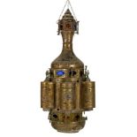 A LARGE PIERCED BRASS LANTERN, MORROCAN OR TURKISH, EARLY 20TH CENTURY