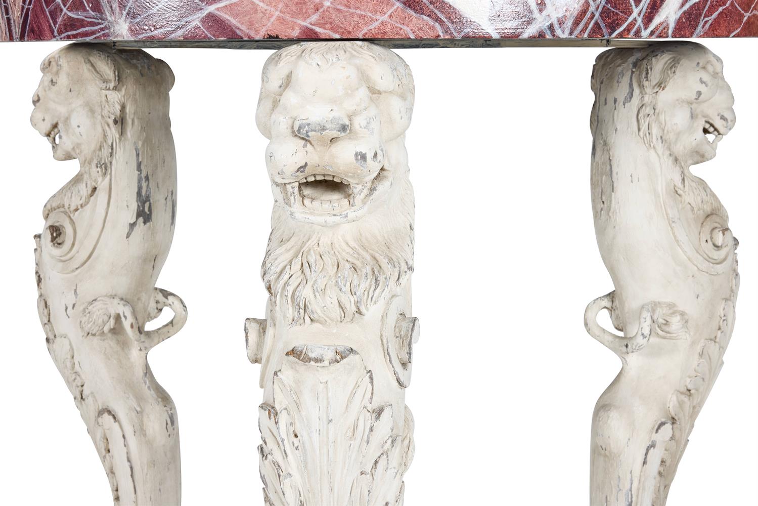 A SIMULATED MARBLE AND WHITE PAINTED CENTRE TABLE, 20TH CENTURY, SOME ELEMENTS POSSIBLY 19TH CENTURY - Image 2 of 3