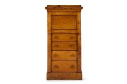 A VICTORIAN SATINBIRCH PEDESTAL 'WELLINGTON' CABINET, MID 19TH CENTURY