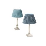 TWO SILVER PLATED COLUMN LAMPS, 20TH CENTURY