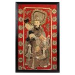 A LARGE CHINESE EMBROIDERED 'MARRIAGE' PANEL, LATE QING DYNASTY