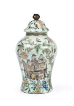 A DECALCOMANIA JAR AND COVER, 19TH CENTURY