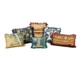 A GROUP OF SIX VARIOUS TAPESTRY CUSHIONS, SOME INCORPORATING EARLIER TAPESTRY PANELS