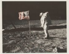 [Apollo 11] LARGE FORMAT: BUZZ ALDRIN BESIDE THE FIRST U.S. FLAG ON THE MOON