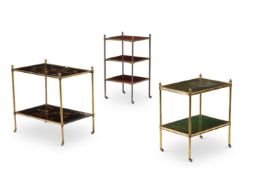 A BRASS AND MAHOGANY THREE TIER ETERGERE, LATE 19TH CENTURY