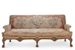 A GEORGE II STYLE WALNUT AND NEEDLEWORK SETTEE, EARLY 20TH CENTURY
