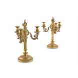 A PAIR OF LOUIS XVI ORMOLU THREE LIGHT CANDELABRA, LATE 18TH CENTURY
