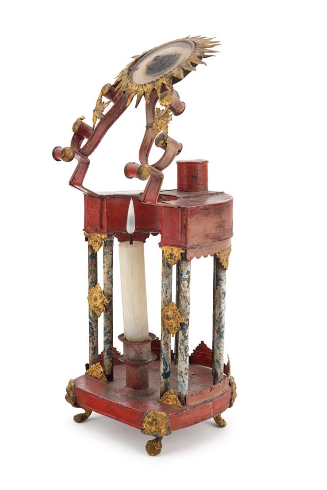 AN UNUSUAL RED AND GILT TOLE PEINTE LANTERN, FRENCH, 19TH CENTURY