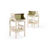 A PAIR OF POLYCHROME-PAINTED THREE-TIER DOUBLE-SIDED END TABLES, 20TH CENTURY