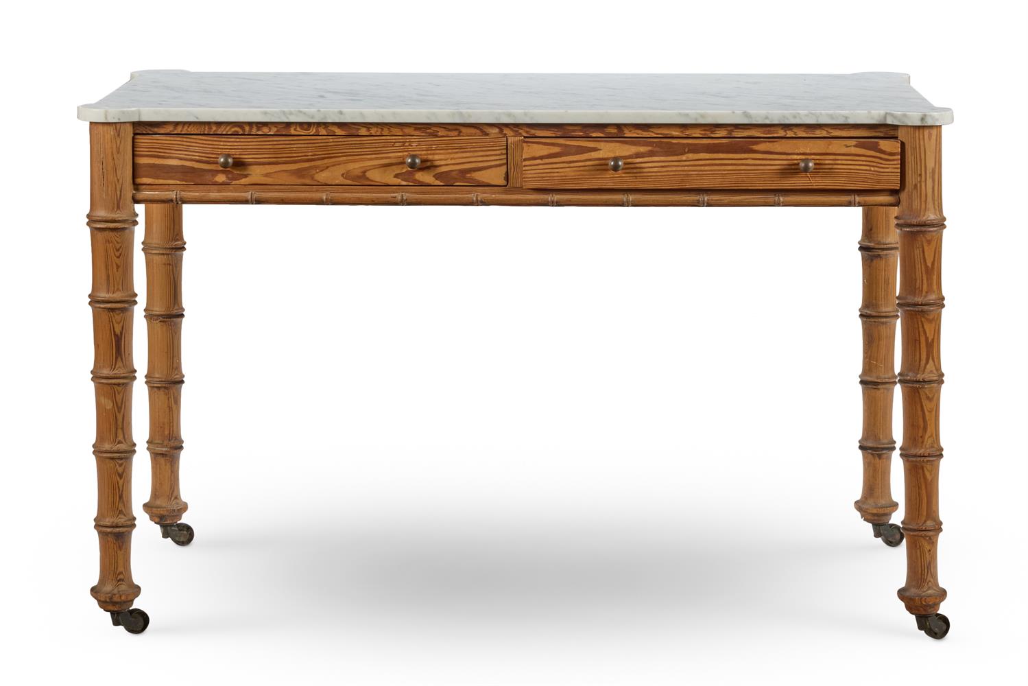 AN EARLY VICTORIAN PITCH PINE SIMULATED BAMBOO SIDE TABLE, MID 19TH CENTURY