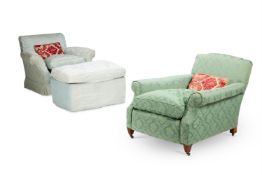 A BEECH-FRAMED EASY ARMCHAIR, 20TH CENTURY