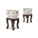 A PAIR OF CHINESE EXPORT FAMILLE ROSE OVAL BASINS OR WINE CISTERNS, QIANLONG (1736-1795)