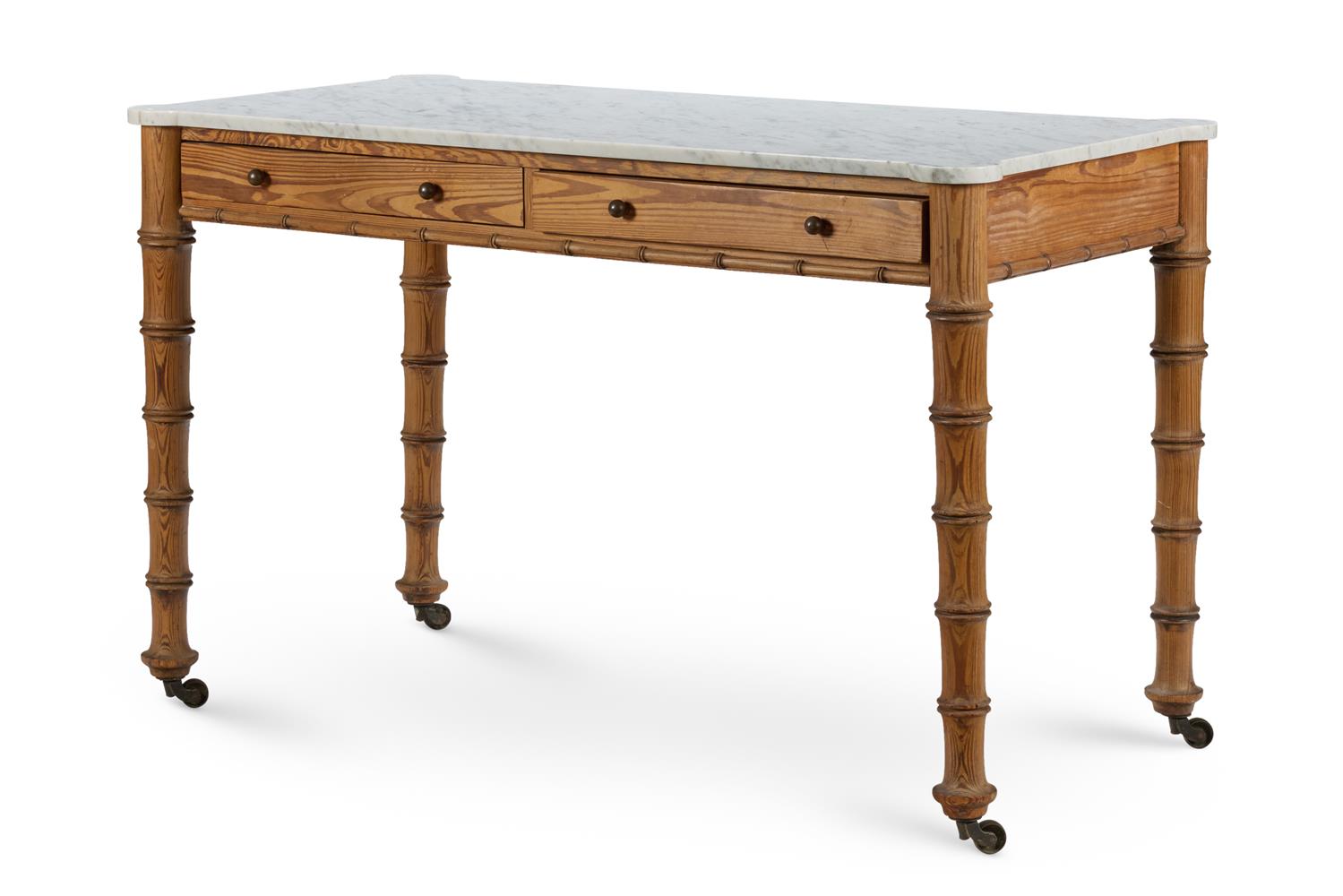 AN EARLY VICTORIAN PITCH PINE SIMULATED BAMBOO SIDE TABLE, MID 19TH CENTURY - Image 2 of 3