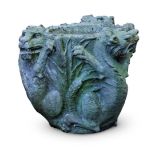 A CARVED GRITSTONE SHALLOW PLANTER OR BIRDBATH, LATE 19TH CENTURY