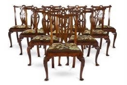 A SET OF TWELVE WALNUT DINING CHAIRS, 19TH CENTURY