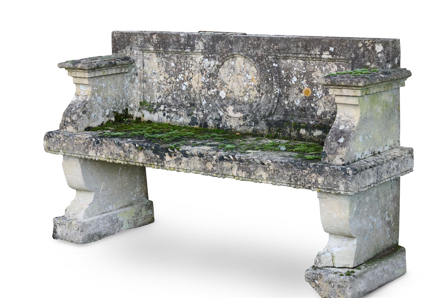 A CARVED LIMESTONE GARDEN BENCH, PROBABLY ITALIAN - Image 2 of 2