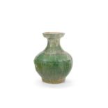 A LARGE GREEN GLAZED TWIN HANDLED VASE, CHINESE