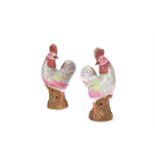 A PAIR OF FAMILLE ROSE MODELS OF COCKERELS, CHINESE