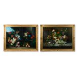 CONTINENTAL SCHOOL (20TH CENTURY), A PAIR OF STILL LIFES OF FLOWERS AND FRUITS
