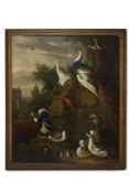 JACOB BOGDANI (ANGLO-HUNGARIAN 1658-1724), AN ASSEMBLY OF BIRDS IN A PARKLAND LANDSCAPE