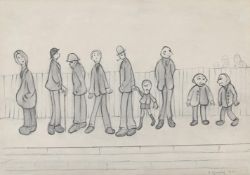 λ LAURENCE STEPHEN LOWRY (BRITISH 1887-1976) PEOPLE BY A FENCE