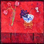 λ SUE FITZGERALD (BRITISH B.1946), RED TABLE AND DRAGON BOWL