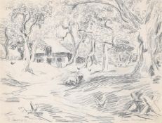 λ JULIAN TREVELYAN (BRITISH 1910-1988), A FARM IN A WOODED CLEARING, ST SAUVEUR