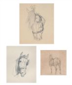 λ LUCY KEMP-WELCH (BRITISH 1869-1958), HEAD OF A CIRCUS PONY; BRIDLE AND BLINKERS; HORSE FROM BEHIND