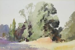λ EDWARD SEAGO (BRITISH 1910-1974), A HAYSTACK IN A COUNTRY LANDSCAPE