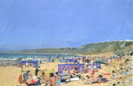 λ KEN HOWARD (BRITISH 1932-2022), BEACH WITH KITES (SENNEN COVE)