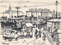 λ JULIAN TREVELYAN (BRITISH 1910-1988), A STREET SCENE, MOSCOW