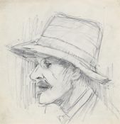 λ LAURENCE STEPHEN LOWRY (BRITISH 1887-1976), PORTRAIT OF A MAN IN PROFILE WEARING A HAT