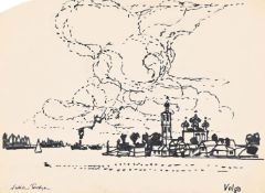 λ JULIAN TREVELYAN (BRITISH 1910-1988), A TOWN ON THE BANKS OF THE RIVER VOLGA