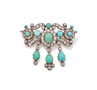 AN EARLY VICTORIAN DIAMOND AND TURQUOISE BROOCH CIRCA 1850