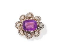 A LATE VICTORIAN AMETHYST AND DIAMOND BROOCH