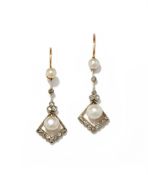 A PAIR OF EDWARDIAN PEARL AND DIAMOND EARRINGS