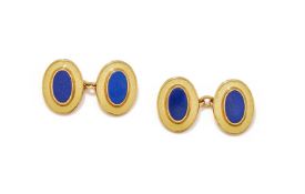 DEAKIN & FRANCIS, A PAIR OF LAPIS LAZULI AND ENAMEL CUFFLINKS