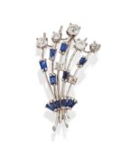 A SAPPHIRE AND DIAMOND SPRAY BROOCH