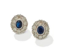A PAIR OF SAPPHIRE AND DIAMOND CLUSTER EARRINGS