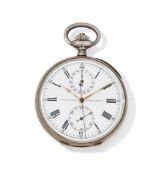 ULYSSE NARDIN, A SILVER KEYLESS WIND OPEN FACE CHRONOGRAPH POCKET WATCH