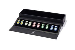 DEAKIN & FRANCIS, FIVE PAIRS OF SILVER AND ENAMEL DOUBLE SIDED OVAL CUFFLINKS