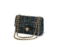 CHANEL, CLASSIC DOUBLE FLAP, A BLACK, BLUE AND GREY TWEED HANDBAG