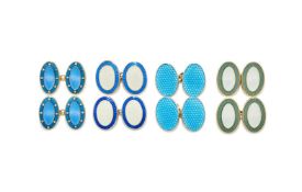 DEAKIN & FRANCIS, A MATCHED PAIR OF SILVER GILT AND ENAMEL DOUBLE SIDED OVAL CUFFLINKS