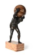 A BRONZE FIGURE OF ATLAS HOLDING A MARBLE SPHERE, 19TH CENTURY
