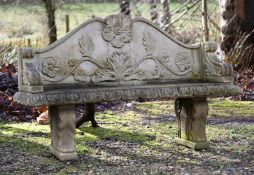 A COMPOSITION STONE GARDEN BENCH, LATE 20TH CENTURY