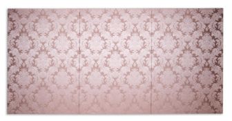† A SET OF THREE 'MARINELLA' DAMASK LILLA PINK WOVEN FABRIC PANELS, BY WATTS 1874, CONTEMPORARY