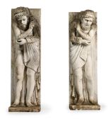 A PAIR OF CARVED WHITE MARBLE JAMBS IN 18TH CENTURY STYLE