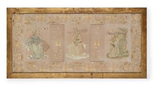 AFTER BACCIO BALDINI, A SILKWORK EMBROIDERED PANEL DEPICTING THREE SYBILS, 18TH OR 19TH CENTURY