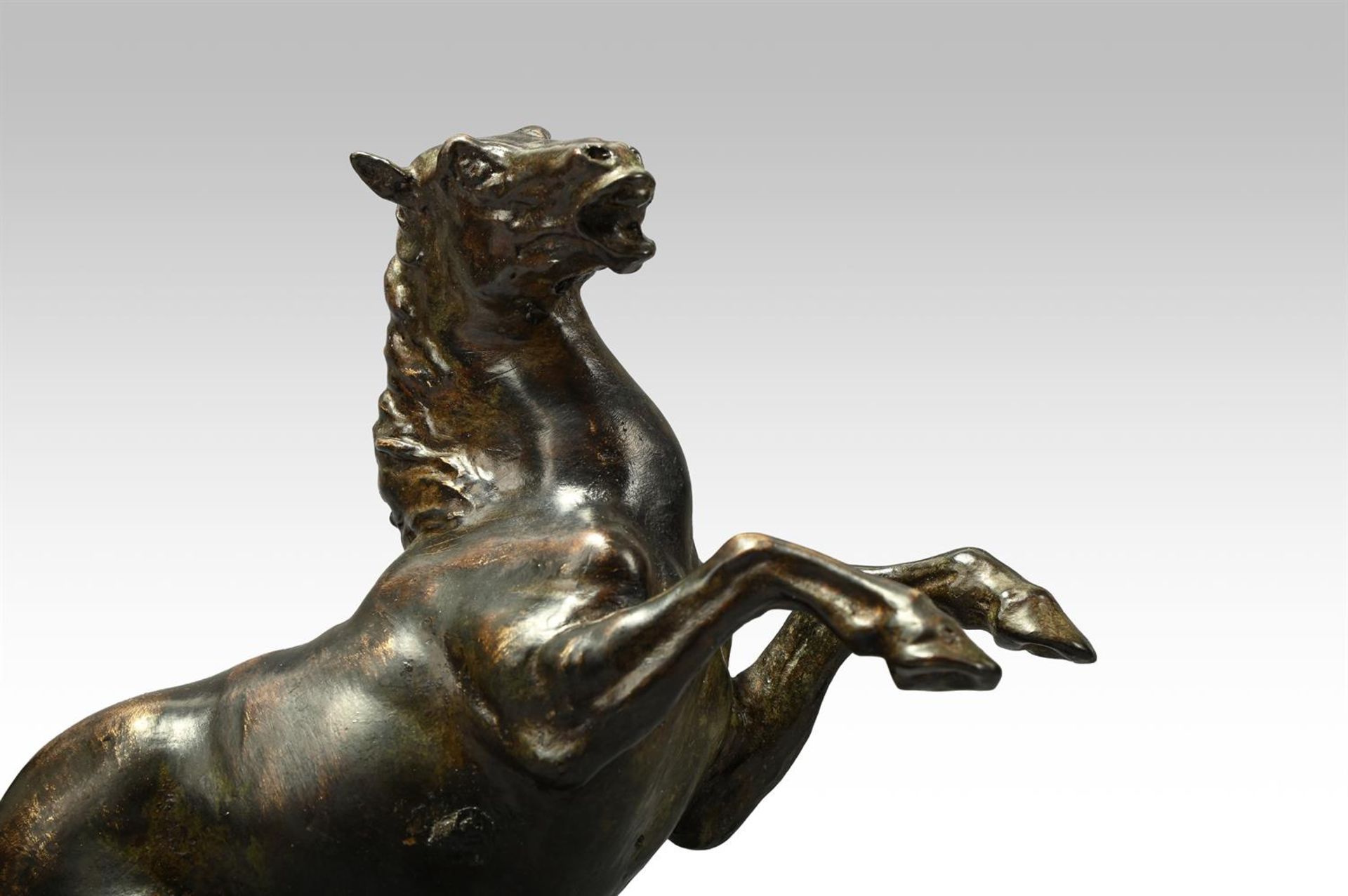 AFTER THE MODEL BY LEONARDO DA VINCI (ITALIAN, 1452-1519), A BRONZE MODEL OF A REARING HORSE - Image 2 of 3